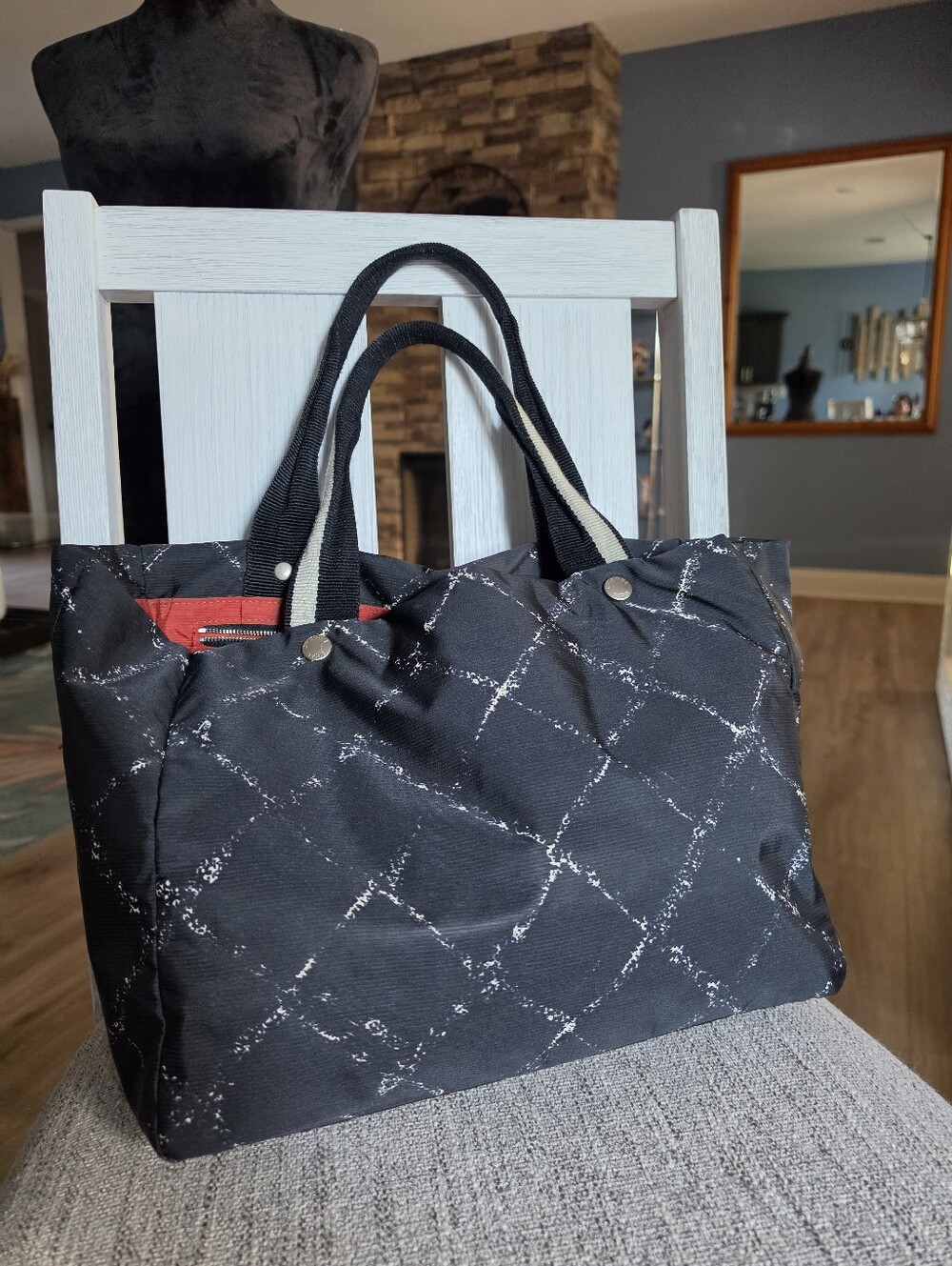 Authentic Chanel Travel Line Tote Bag with Red Interior Accent